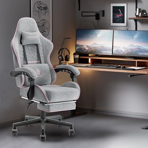 Dowinx Gaming Chair Fabric with Pocket Spring Cushion, Massage Game Chair Cloth with Headrest, Ergonomic Computer Chair with Footrest 290LBS, Black Green