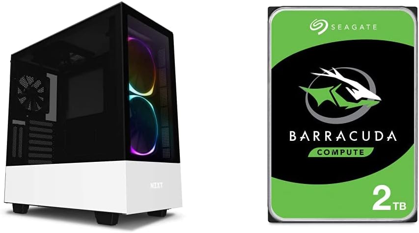 NZXT H510i - CA-H510i-W1 - Compact ATX Mid -Tower PC Gaming Case - Front I/O USB Type-C Port & Seagate Barracuda 2TB Internal Hard Drive HDD �C 3.5 Inch SATA 6Gb/s 7200 RPM 256MB Cache 3.5-Inch