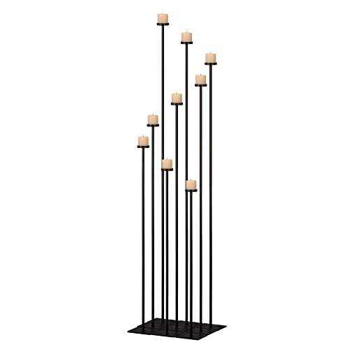 60'' Floor Candelabra Holder for 9 Arm Candlesticks,Tall Candle Holders for Wedding Centerpiece, Black Metal Candle Stick Holders for Pillar Tealight Candles on Party Reception Home Derecotion