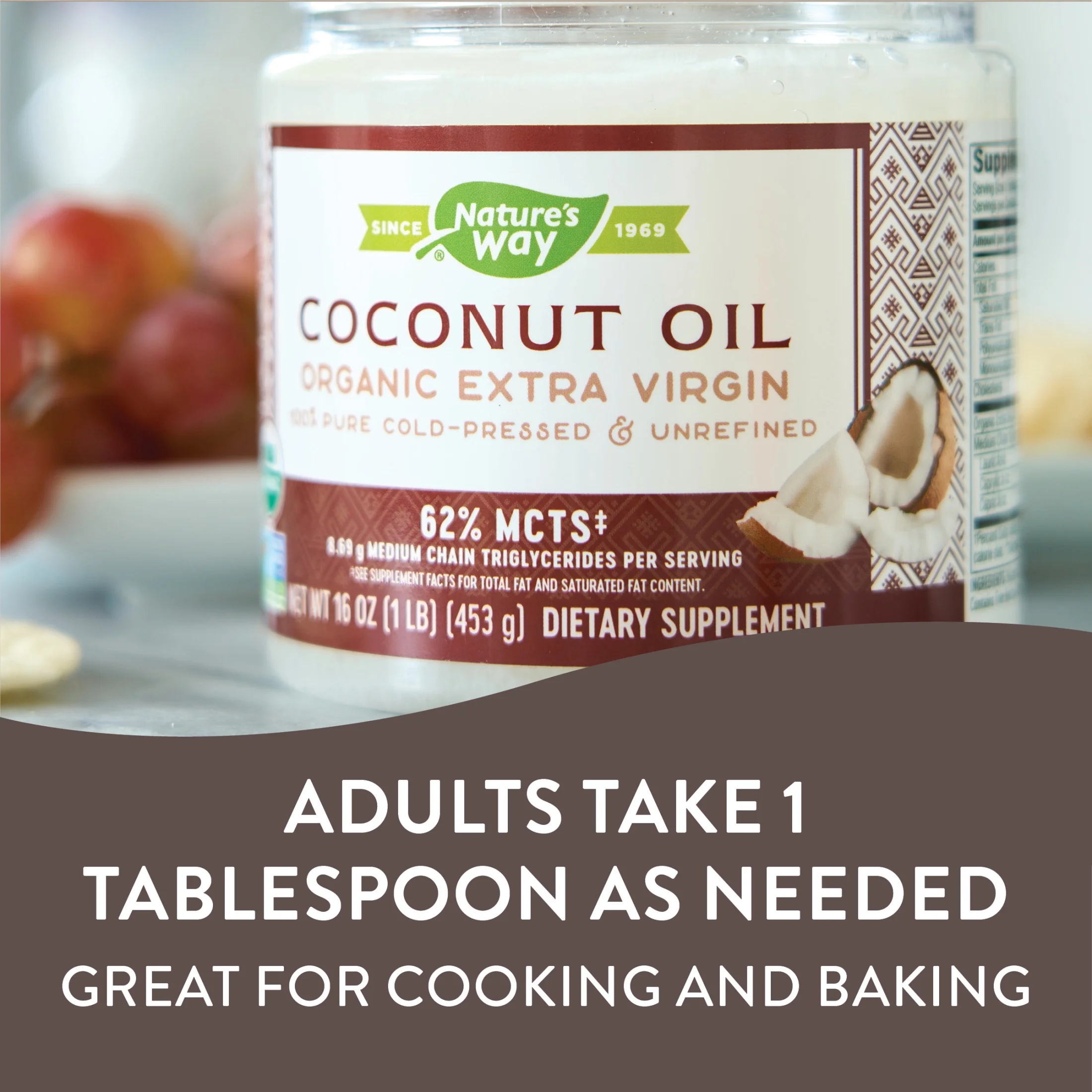 Nature's Way Organic Extra Virgin Coconut Oil, Cold-Pressed & Unrefined, 16 Fl Oz.