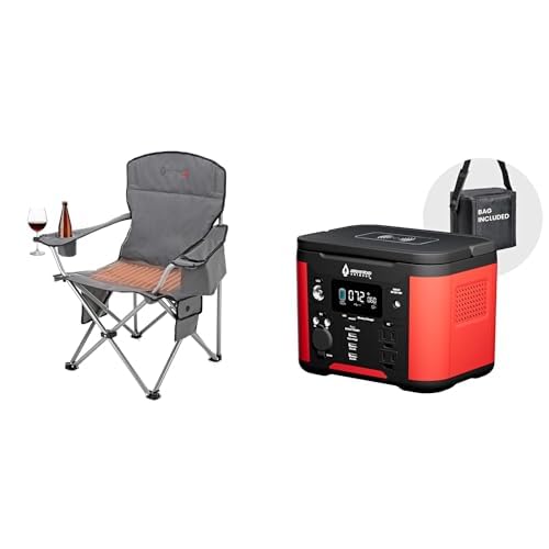 ARROWHEAD OUTDOOR Portable Heated Folding Camping Chair w/ 6-Can Cooler, 3 Heat Settings, Cup & Wine Glass Holder, Heavy-Duty Carrying Bag, Padded Armrests, Battery NOT Included, Supports up to 330lbs