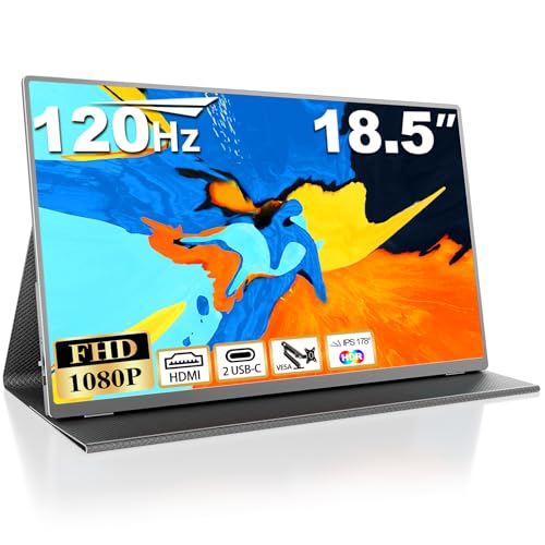 18.5 Inch Large Portable Monitor, 120Hz 1080P FHD IPS Portable Gaming Travel Screen Display for Laptop/Phone/Xbox PS4/5, 125% sRGB, Dual Speakers, VESA & Smart Cover