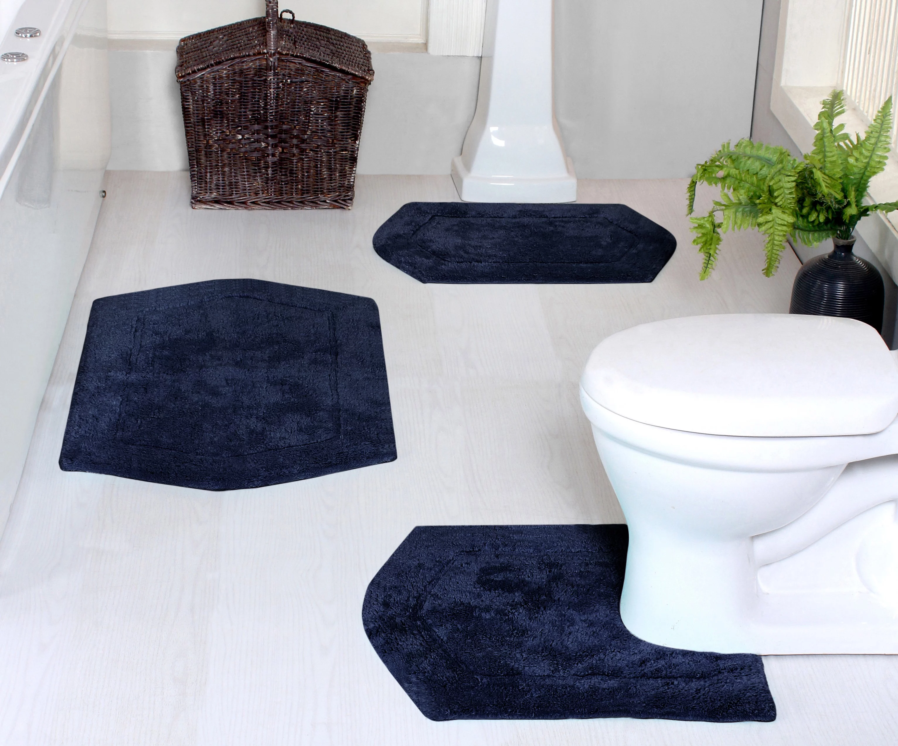 Home Weavers Waterford Collection 100% Cotton Tufted Bath Rug, Extra Soft and Absorbent Bath Rugs, Non-Slip Plush Bath Carpet, Machine Wash, bath rug for Bathroom, 3 Piece Set with Contour, Navy Rug