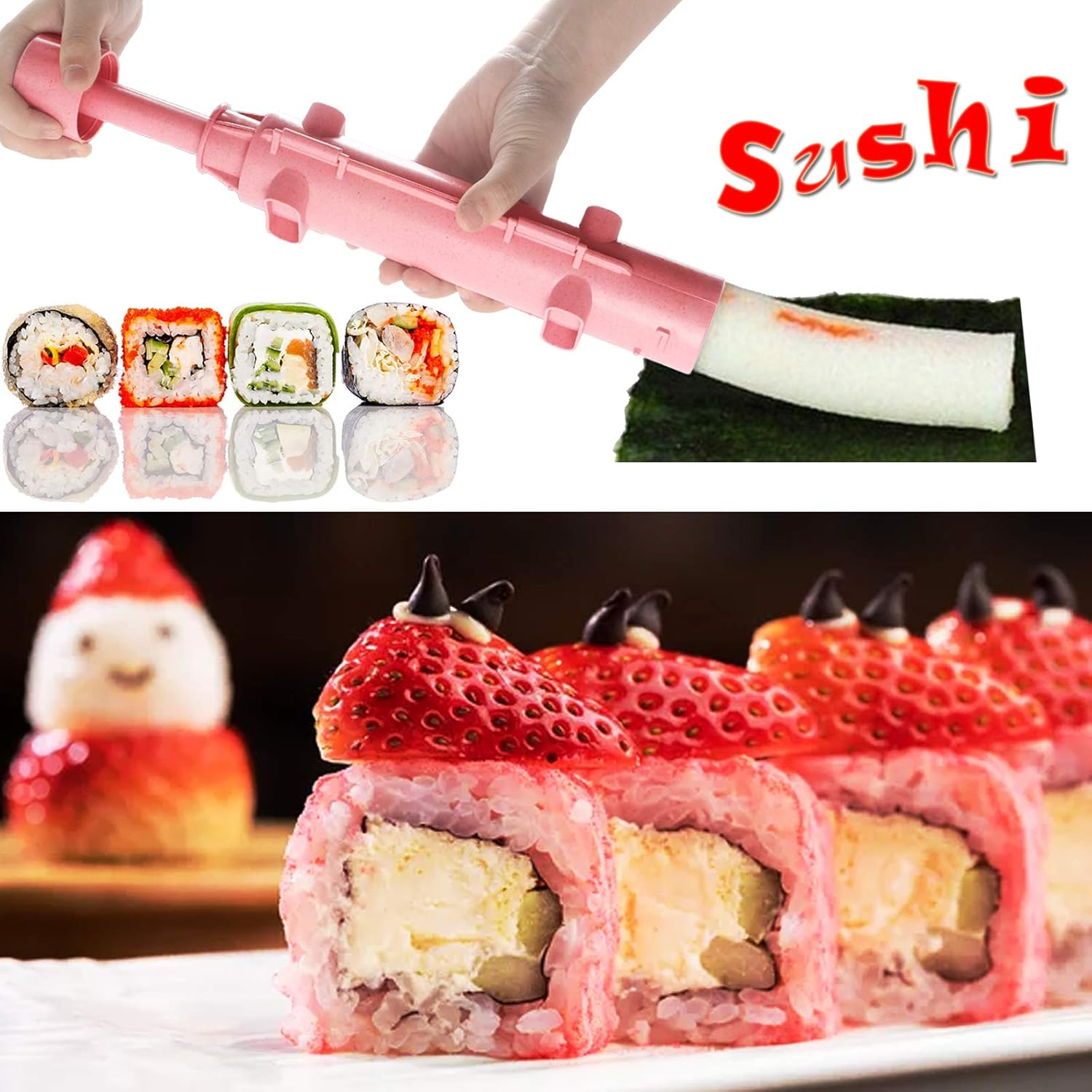 Sushi Mold All In One Sushi Bazooka Maker DIY Rice&Sushi Roller Machine Sushi Maker Sushi Making Kit&Set Kitchen Sushi Tool Easy Sushi Rolling Cooking Beginner Sushi Kit Best kitchen Sushi Rice