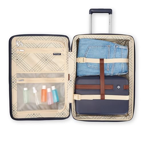 Virtuosa Hardside 21 Inch Carry On Luggage - Airline Approved with 360° Spinner Wheels, RightHeight™ Adjustable Handle - Zippered WetPak™ - TSA Lock - Expandable Light Polycarbonate Shell - Navy