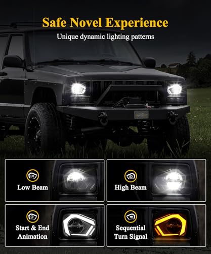 Partsam 2025 H6054 LED Headlights 7x6 5x7 Headlamp Hi/Low Sealed Beam Lights [DOT] [Start & End Animation] [Anti-glare] [DRL] [Sequential Turn Signal] Compatible with Cherokee XJ Wrangler YJ D21 etc