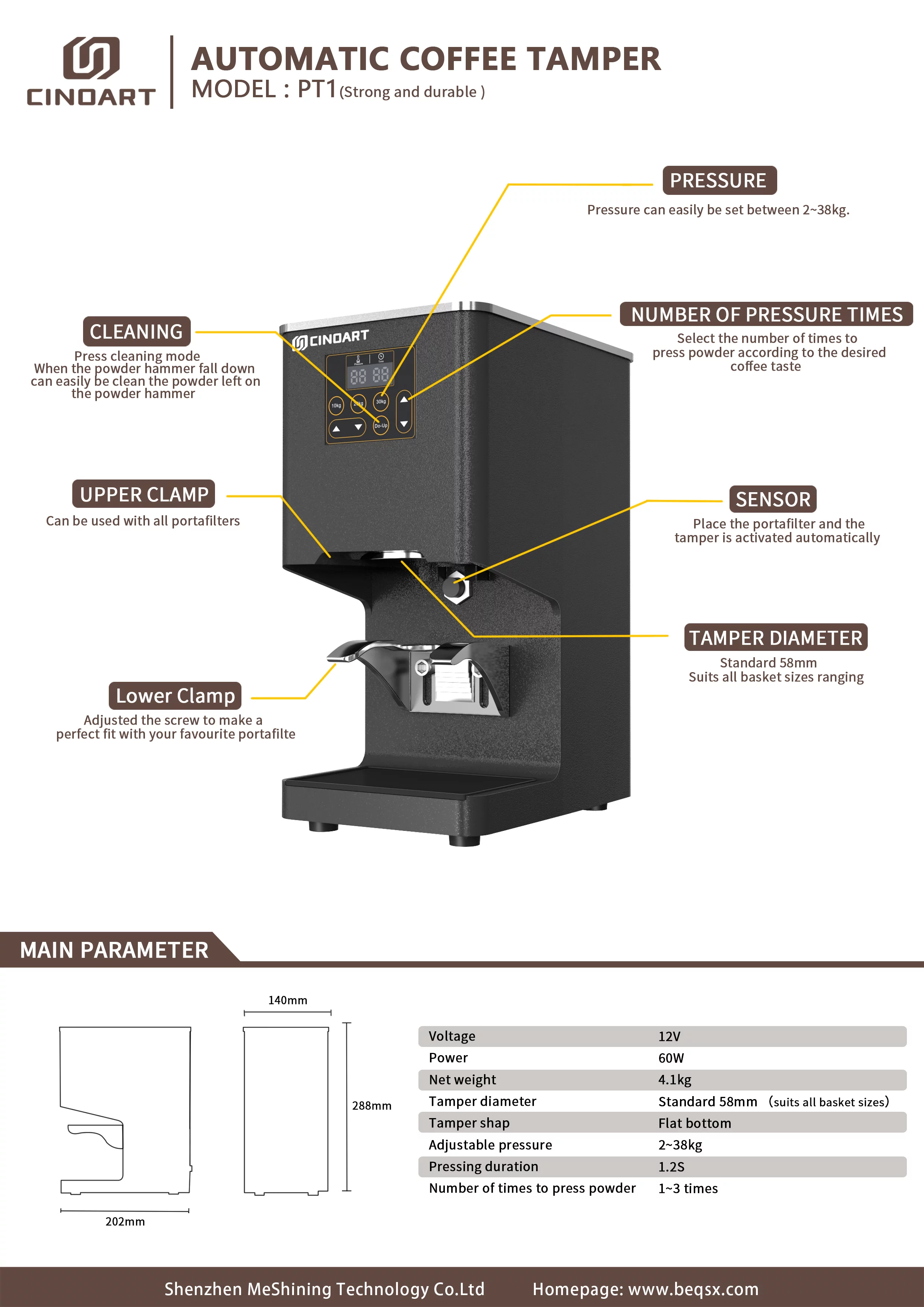Electric Automatic barista coffee easy use tamping machine electronic 58mm Coffee Tamper Machine