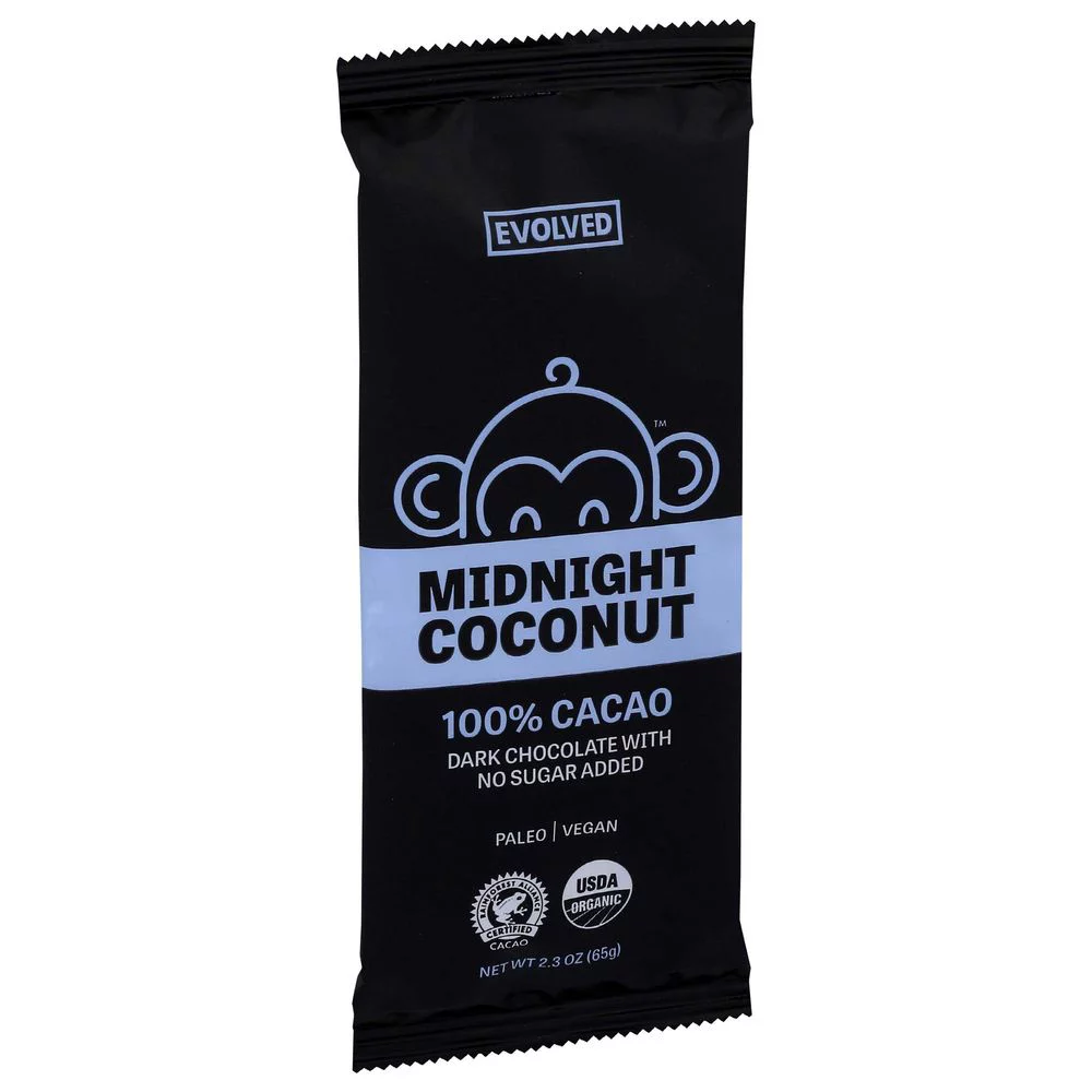 Evolved Organic Midnight Coconut 100 Percent Cocoa Chocolate Bar, 2.5 Ounce -- 8 per Case.