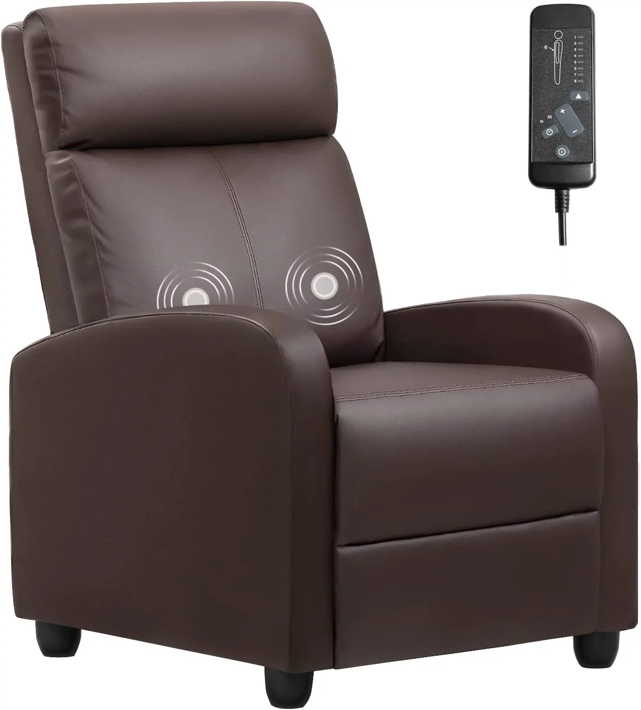 Recliner Chair Massage Recliner Sofa Chair Adjustable Recliner Home Theater Seating Modern Living Room Recliners With PU Leather Padded Backrest And Thick Seat Cushion (Brown)