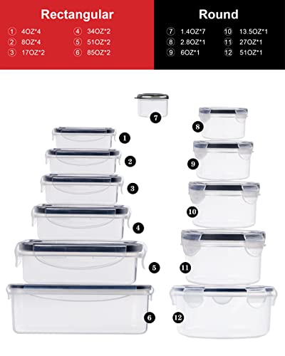 32 Piece Food Storage Container with Lids (16 Containers + 16 Lids) - Plastic Food Airtight Leak Proof Snap Lock Lids, BPA Free Storage Containers with Lids