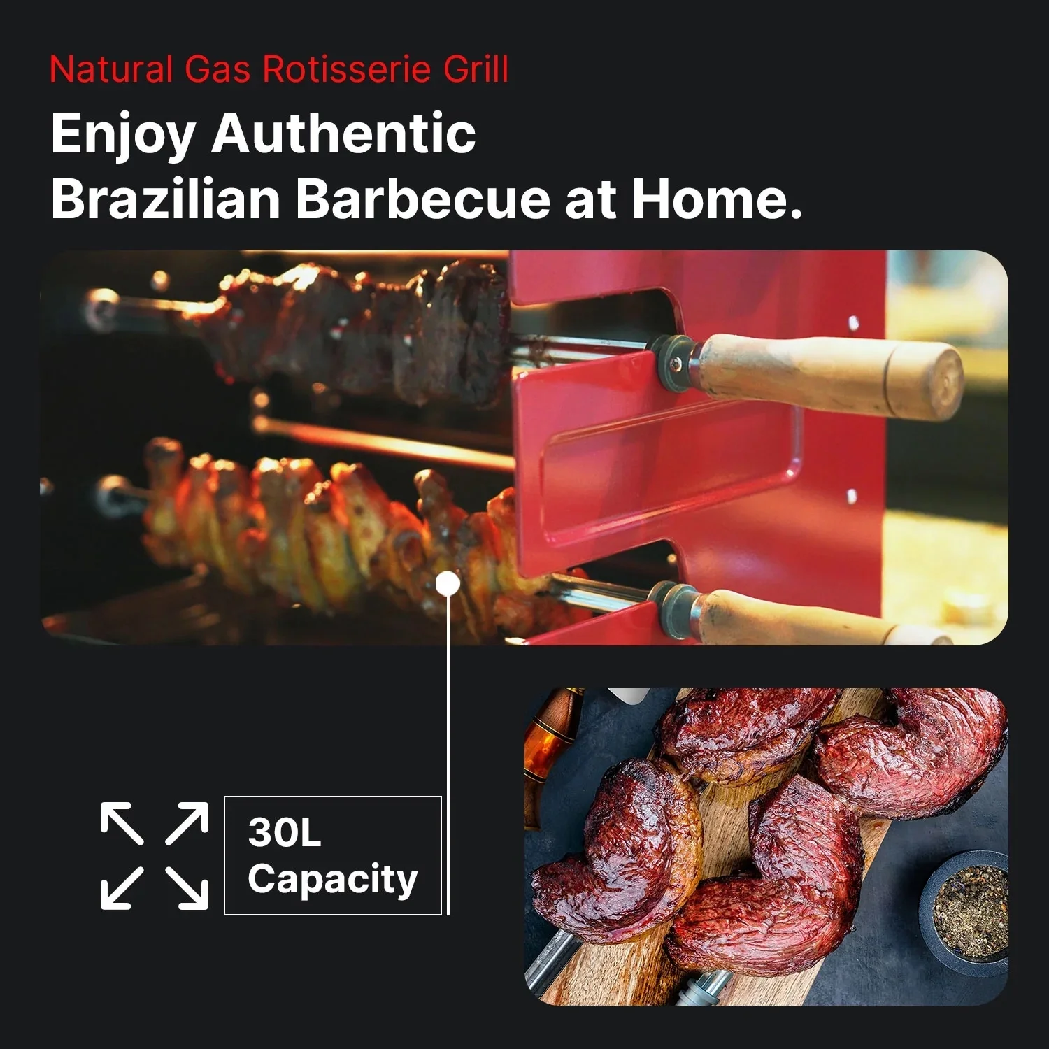 Brazilian Flame Churrasco® Rotisserie Gas Grill w/2-Skewers