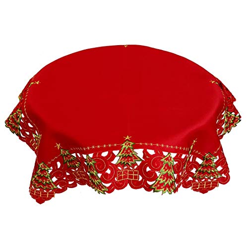 Grelucgo Embroidered Christmas Holiday Holly Tree Table Runner, Dresser Scarf, Rectangular 16 x 72 Inch