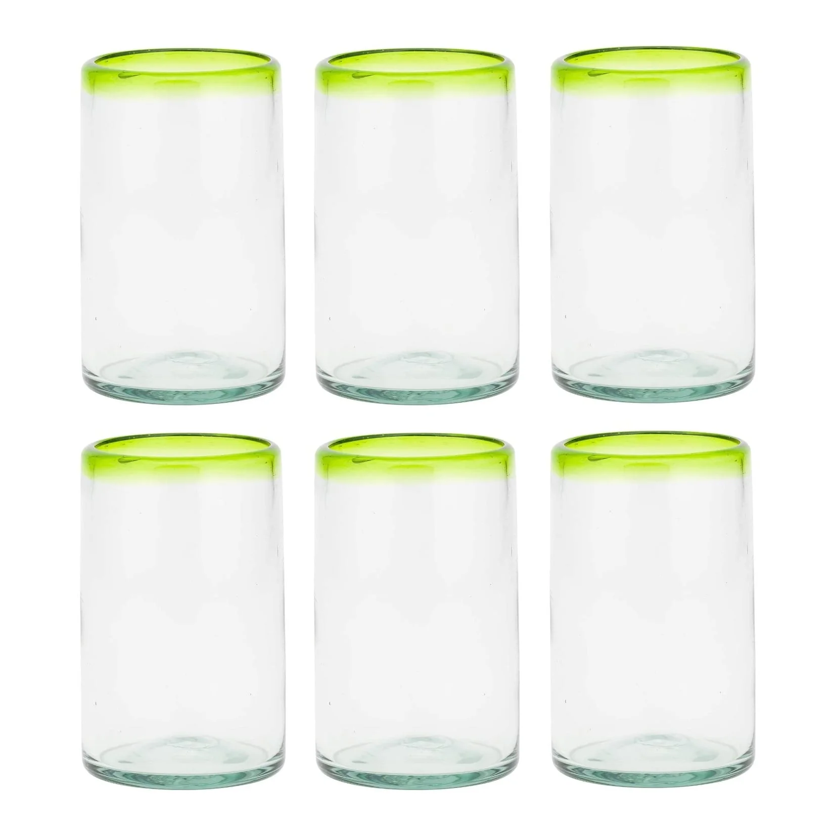 Set of 6 Aqua Rim 16oz Hiball Glasses 16 oz - Blue