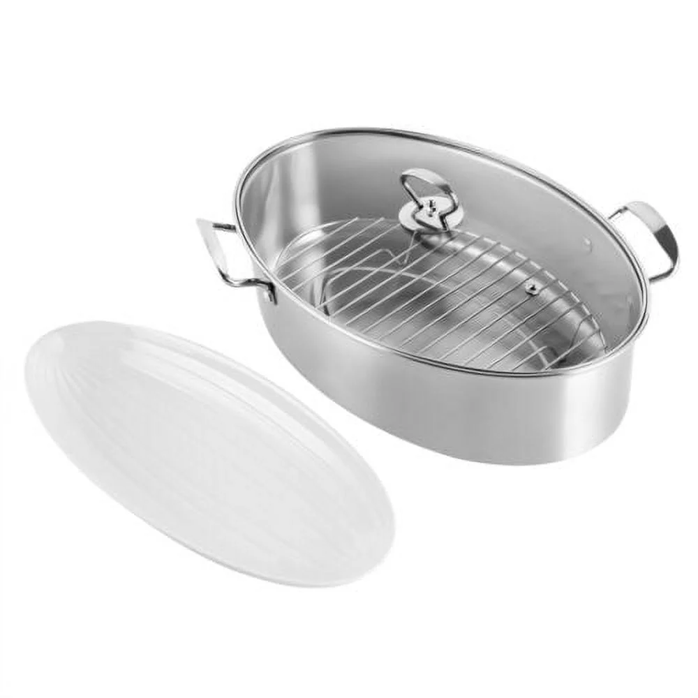 Stainless Steel Fish Steamer Pot Rack W/ Glass Lid Multi-Cooker Kitchen Cooking