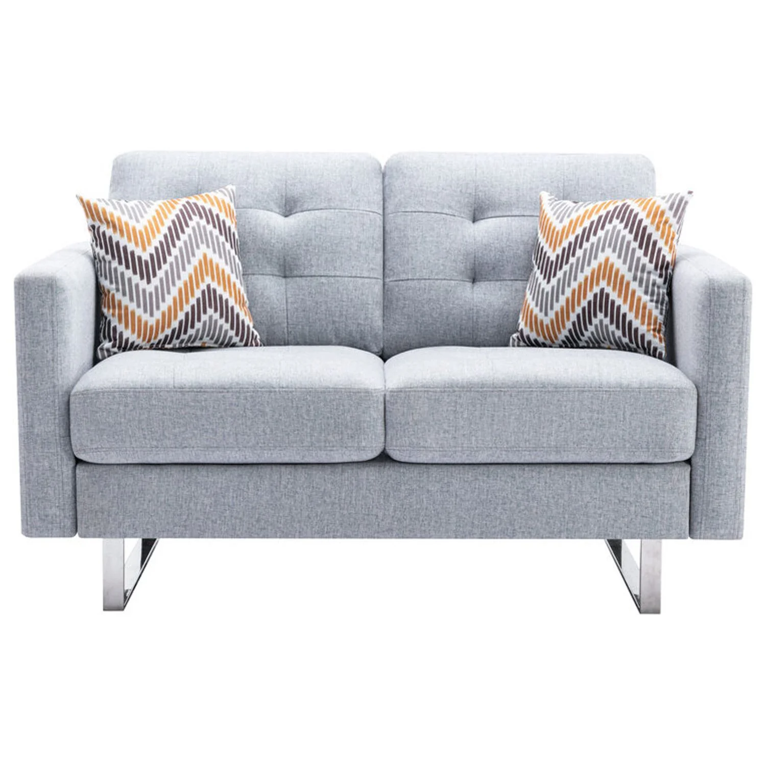 Blissful Nights Mediterranean Magic Linen Fabric Loveseat With Metal Legs, Side Pockets, And Pillows