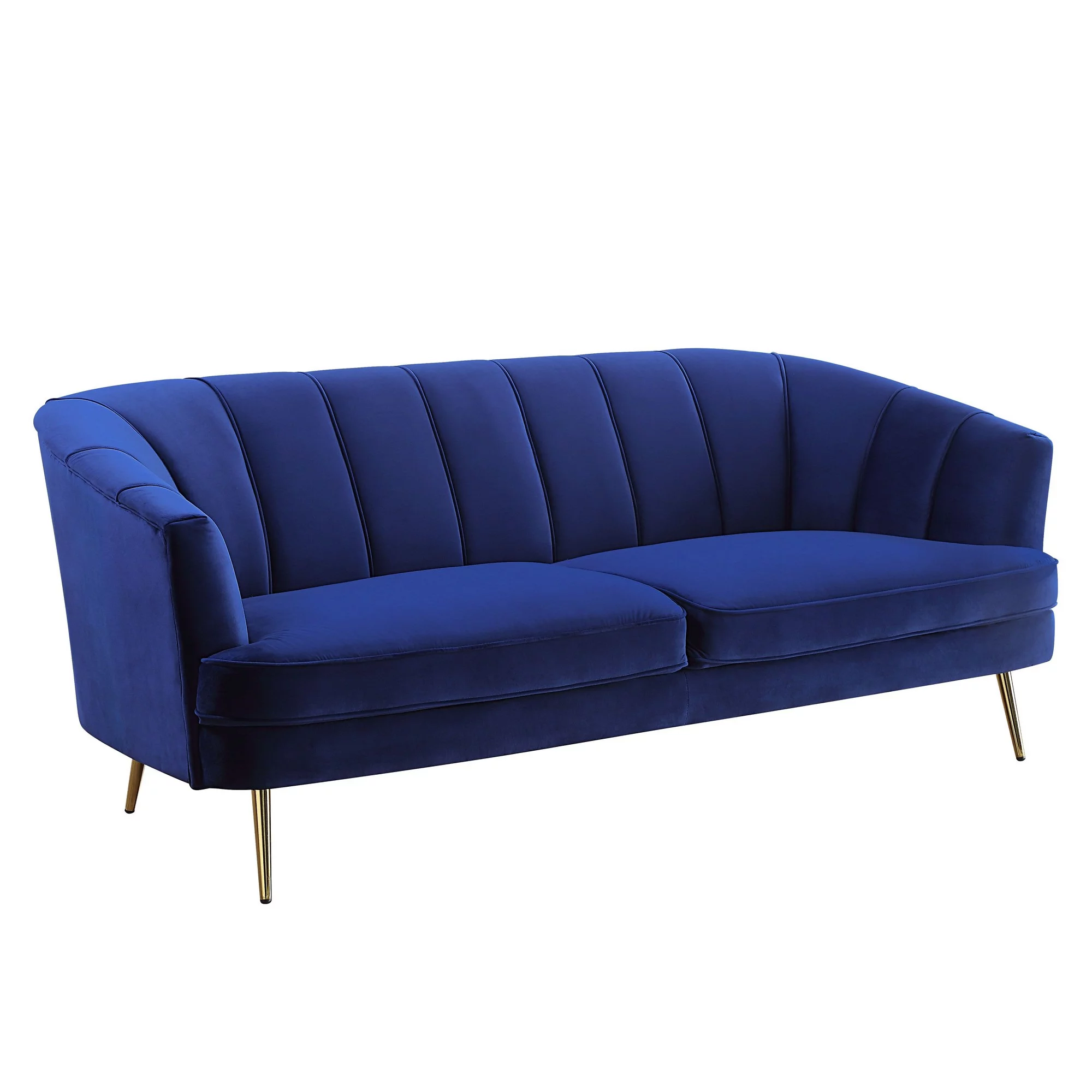 Sofa with Vertical Channel Tufting and Sloped Arms, Navy Blue
