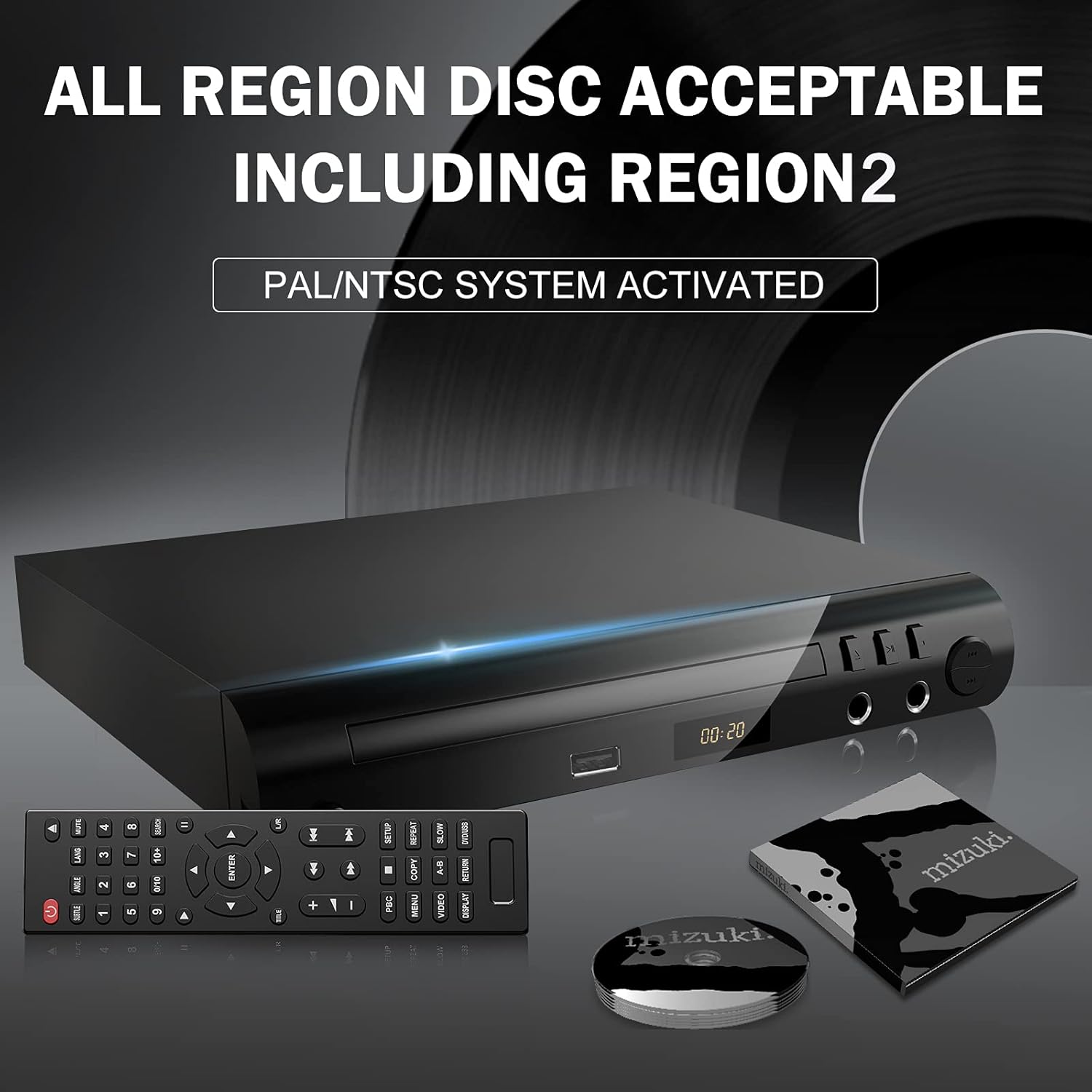 HD DVD Player, DVD Players for TV, All Region Free DVD players with Dual Microphone Jack HDMI & RCA Output, Support USB Input, NTSC/PAL Up-Convert to 1080P, HDMI & AV Cable Remote Control