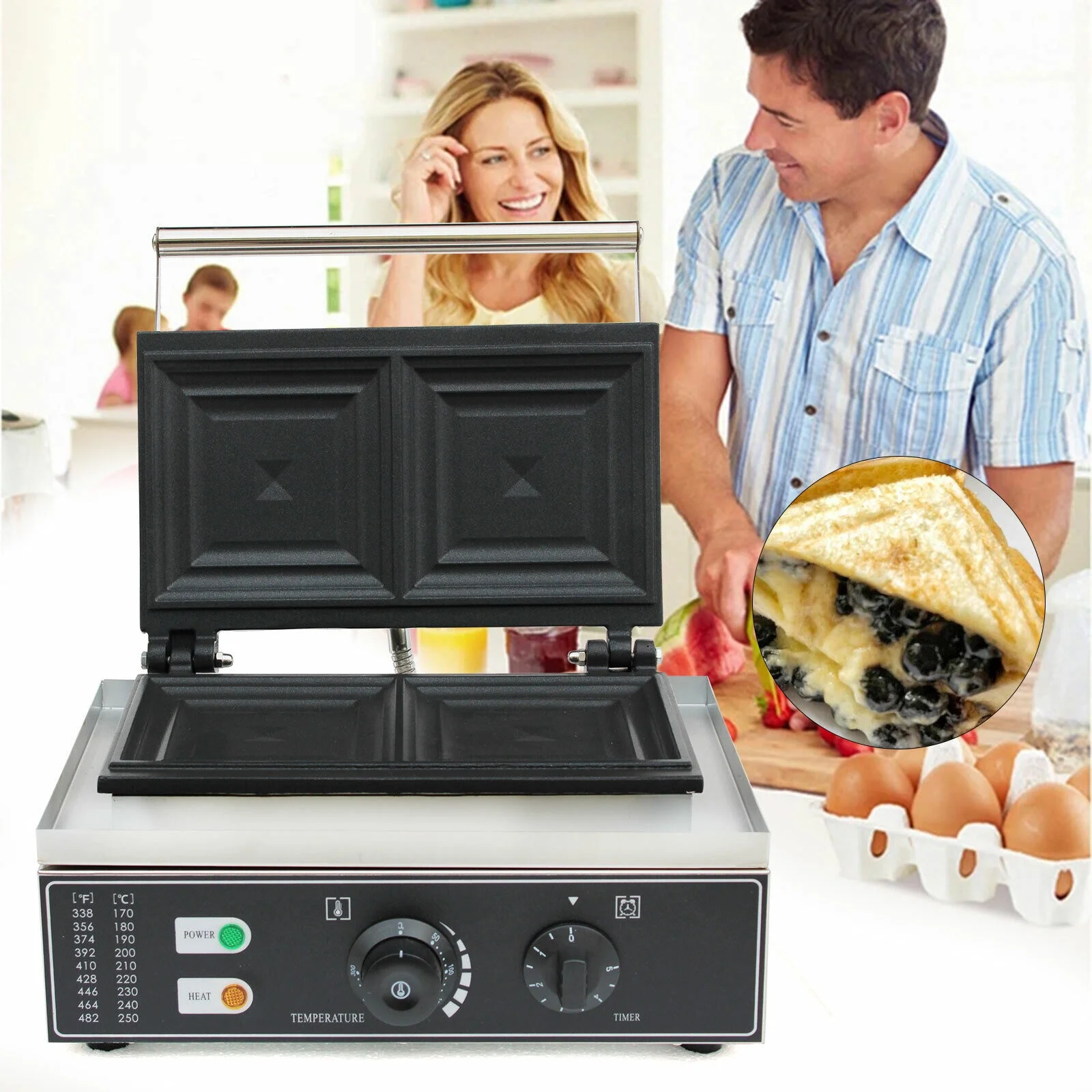 Commercial Sandwich Machine Adjustable Temperature Automatic Edge-sealing Design