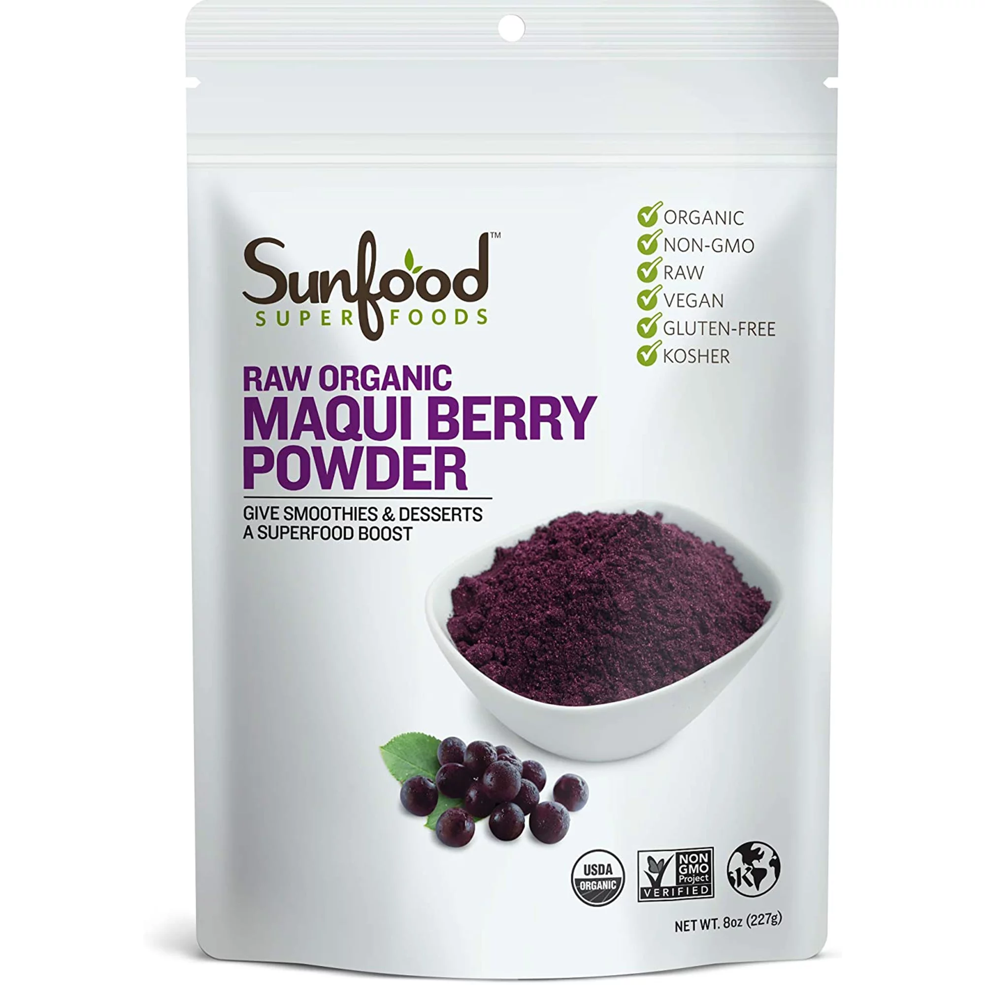 Sunfoods Superfoods Raw Organic Maqui Berry Powder Superfood with Antioxidants, 8 oz