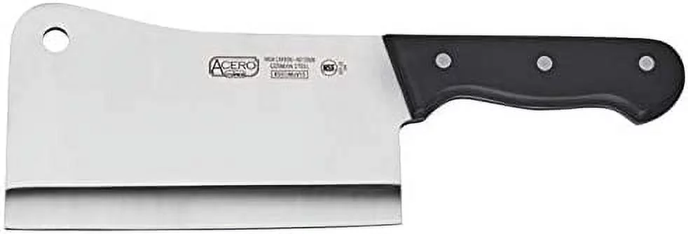 Winco KFP-72, 7-Inch Acero Cleaver with Hanging Hole, POM Handle, Black, NSF