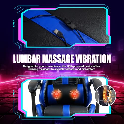 Massage Gaming Chair w/Footrest, Ergonomic High Back PC Chair w/Headrest and Lumbar, PU Swivel Home Desk Office Chair, Black