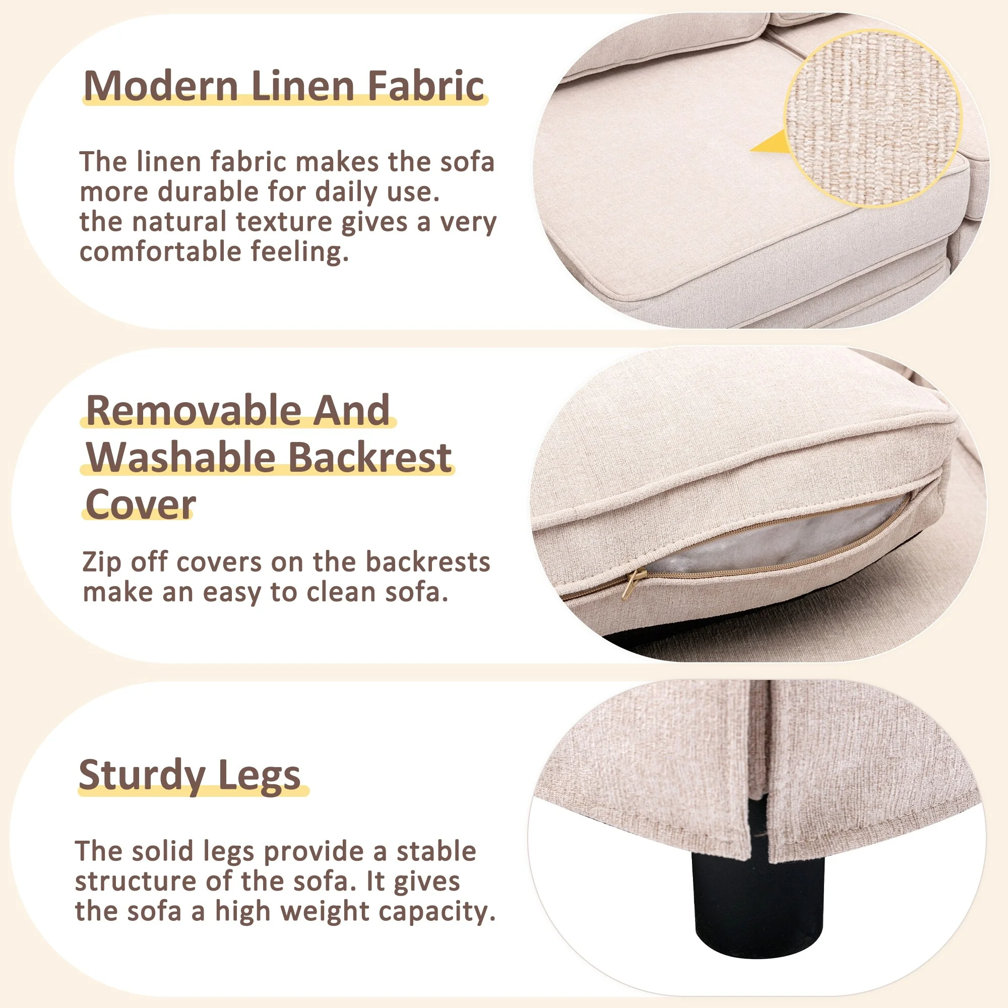 U Shape Fabric Sectional Sofa, Upholstered Modular Customization Sectional Couch w/Removable Ottoman for Living Room, Beige