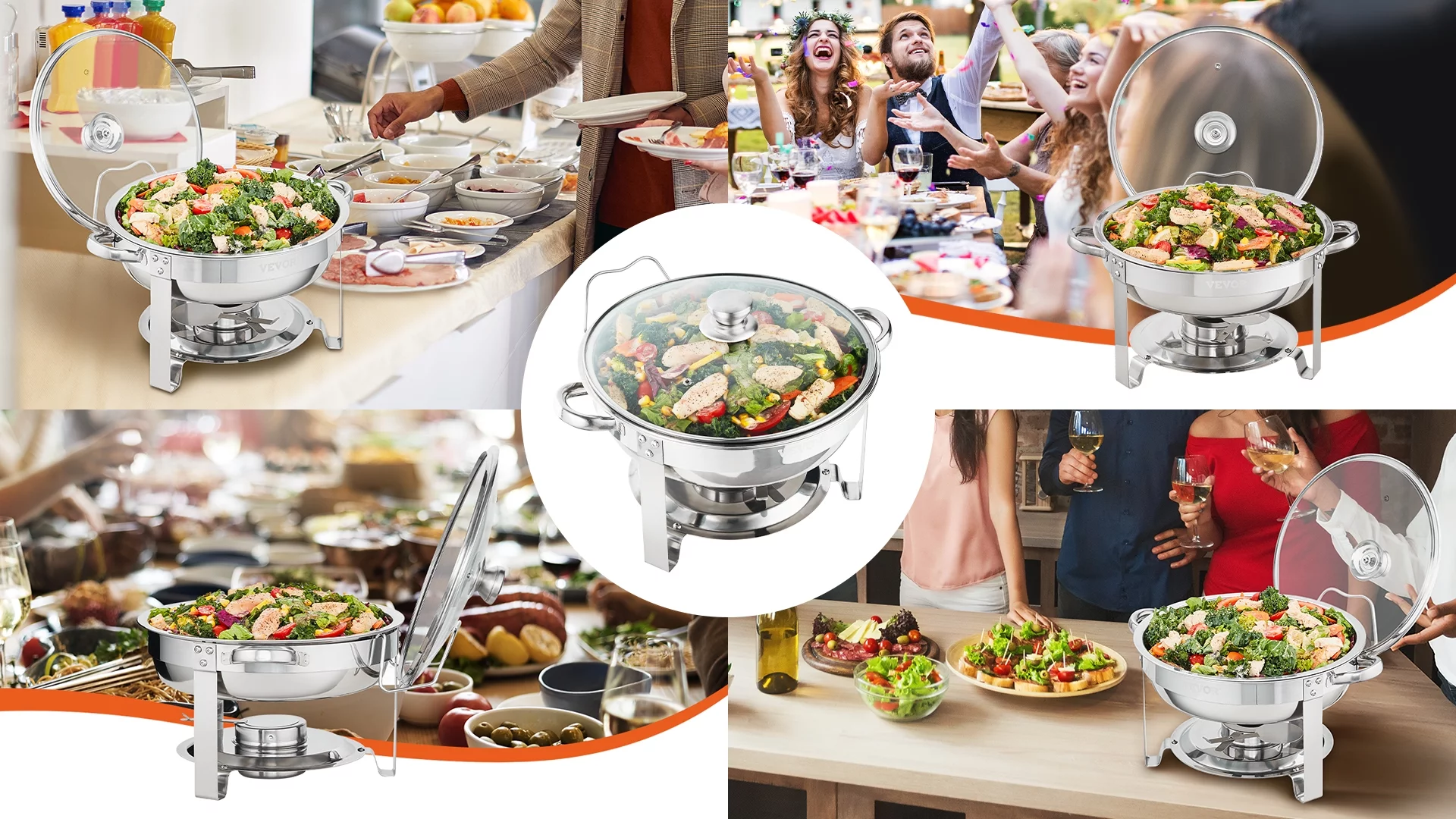 BENTISM 2-Packs Chafing Dish Buffet Set Chafing 4Qt Round Buffet Chafe Warmer Set Stainless Steel Chafer with Glass Lid Fuel Holder