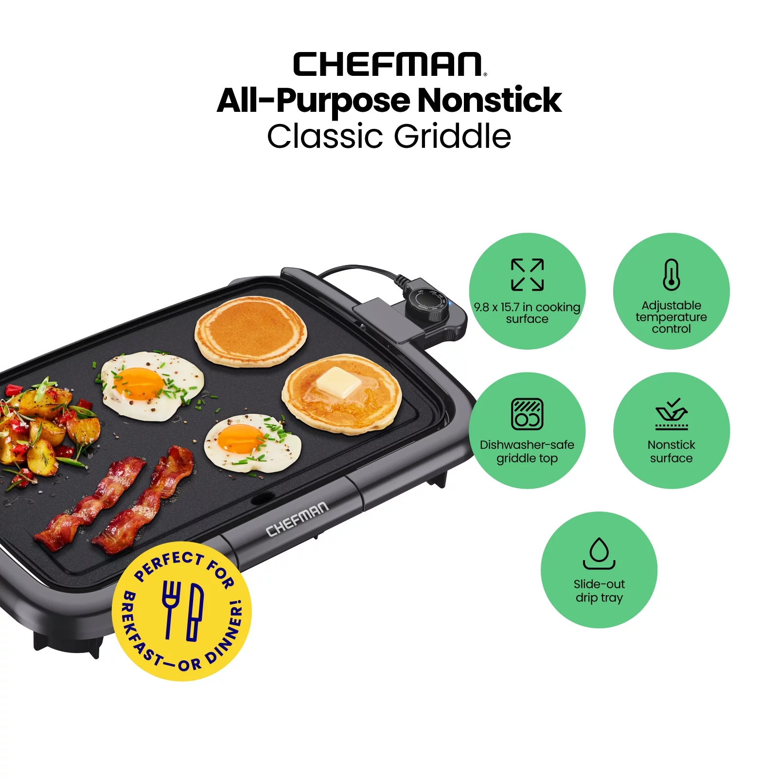 Chefman Electric Griddle w/ Immersible Flat Top, Non-Stick 10