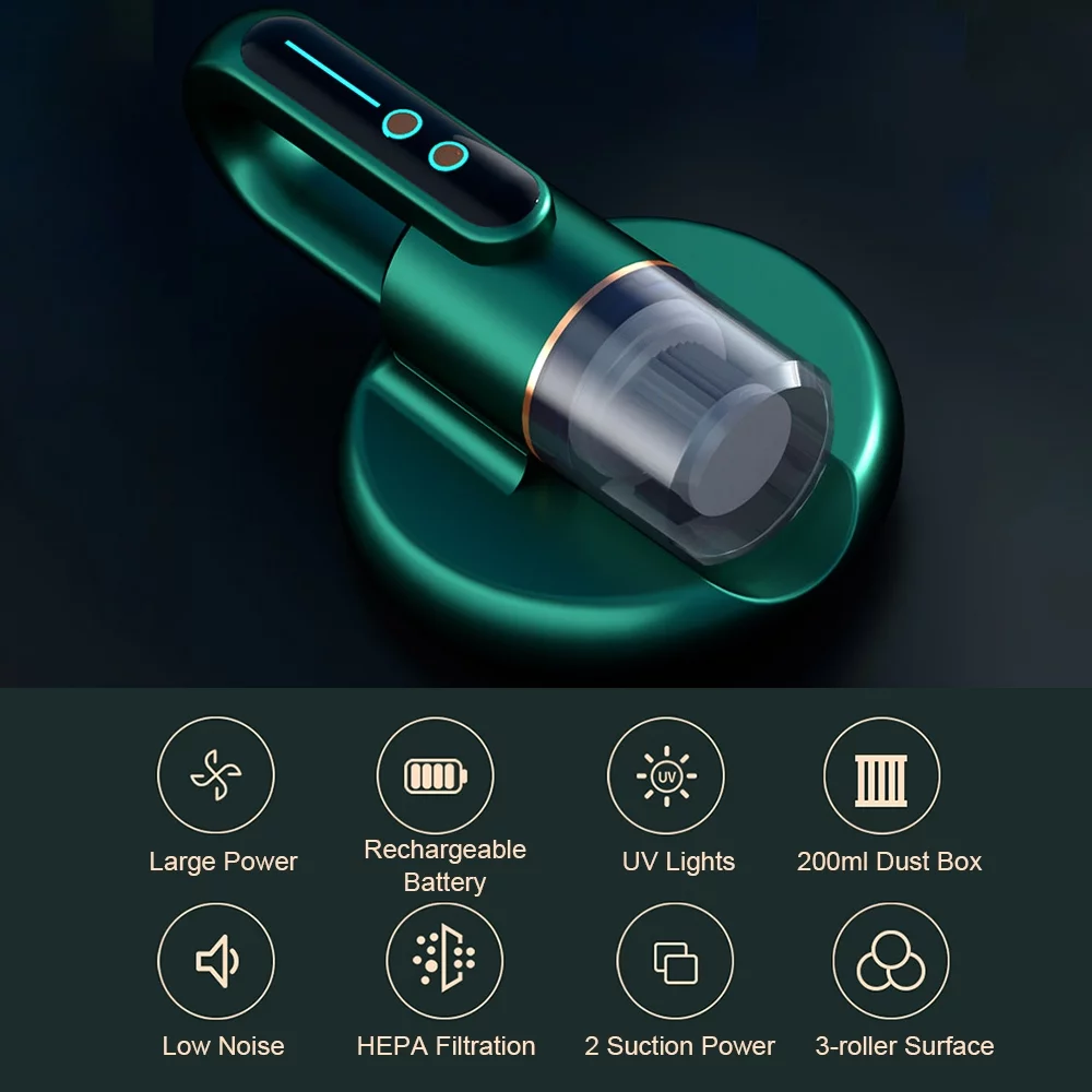 Cleaner Removal with HEPA Filtration and 5000PA Suction Instrument Wireless Household Bed Machine Cleaner Effectively Up Bed Mattresses Pillows Cloth Sofas Sanitizing