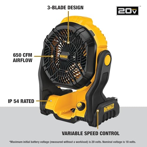 DEWALT 20V MAX Jobsite Fan, Cordless, Portable, Bare Tool Only (DCE512B)