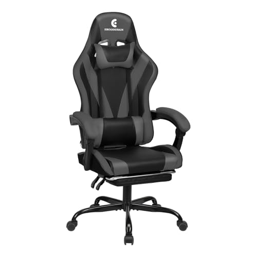 Gaming Chair with Linkage Armrest & Footrest, High Back Video Gaming Chair, Black