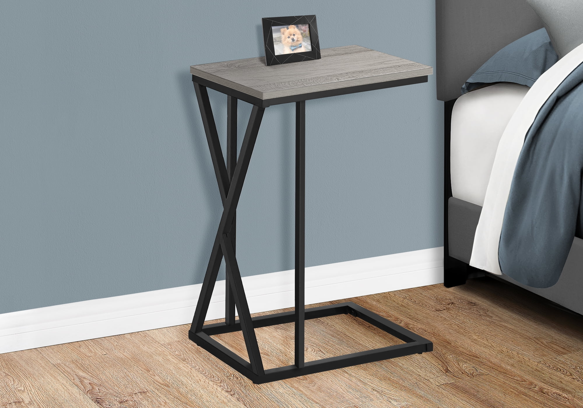 Accent Table C-shaped End Side Snack Living Room Bedroom Metal Grey