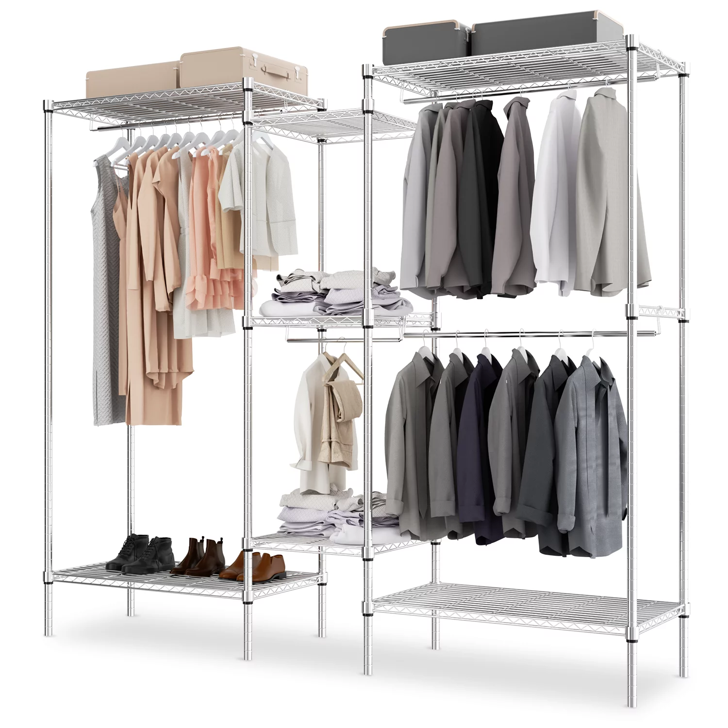 Magshion Carbon Steel Heavy Duty Garment Rack Clothes Rack Clothing Racks for Hanging Clothes Wardrobe Closet Organizer Adjustable DIY Closets for Bedroom, 77