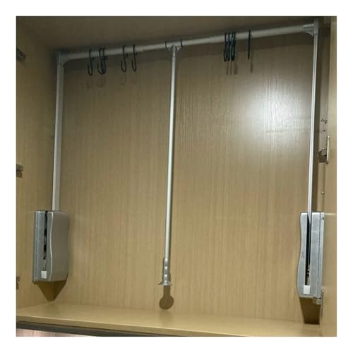 Pull Down Closet Rod,Organizer Storage Rack Lift Buffer,Extendable Adjustable Width Space Saving Wardrobe Hanger,for Wardrobe Closet Cloakroom Cupboard(Silver)