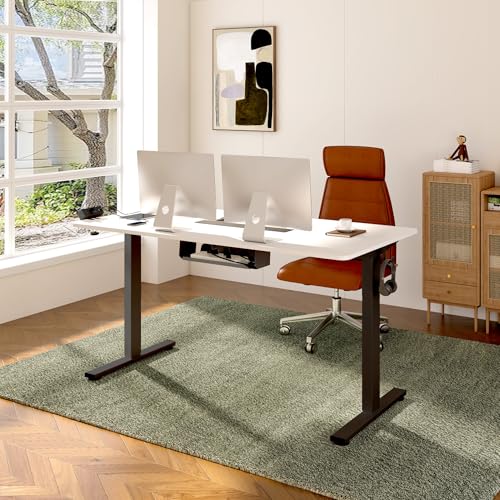 FLEXISPOT EN2 Whole-Piece Standing Desk with Clamp Power Strip, 55 x 28” Electric Stand Up Height Adjustable Desk with Cable Management (Black Frame + 55