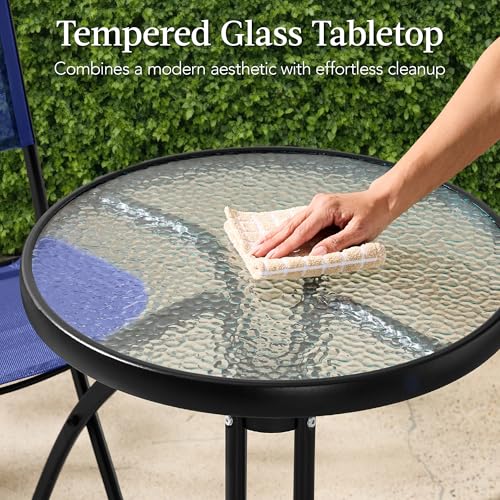 Best Choice Products 3-Piece Patio Bistro Dining Furniture Set w/Glass Tabletop, 2 Folding Chairs, Steel Frame, Polyester Fabric - Gray