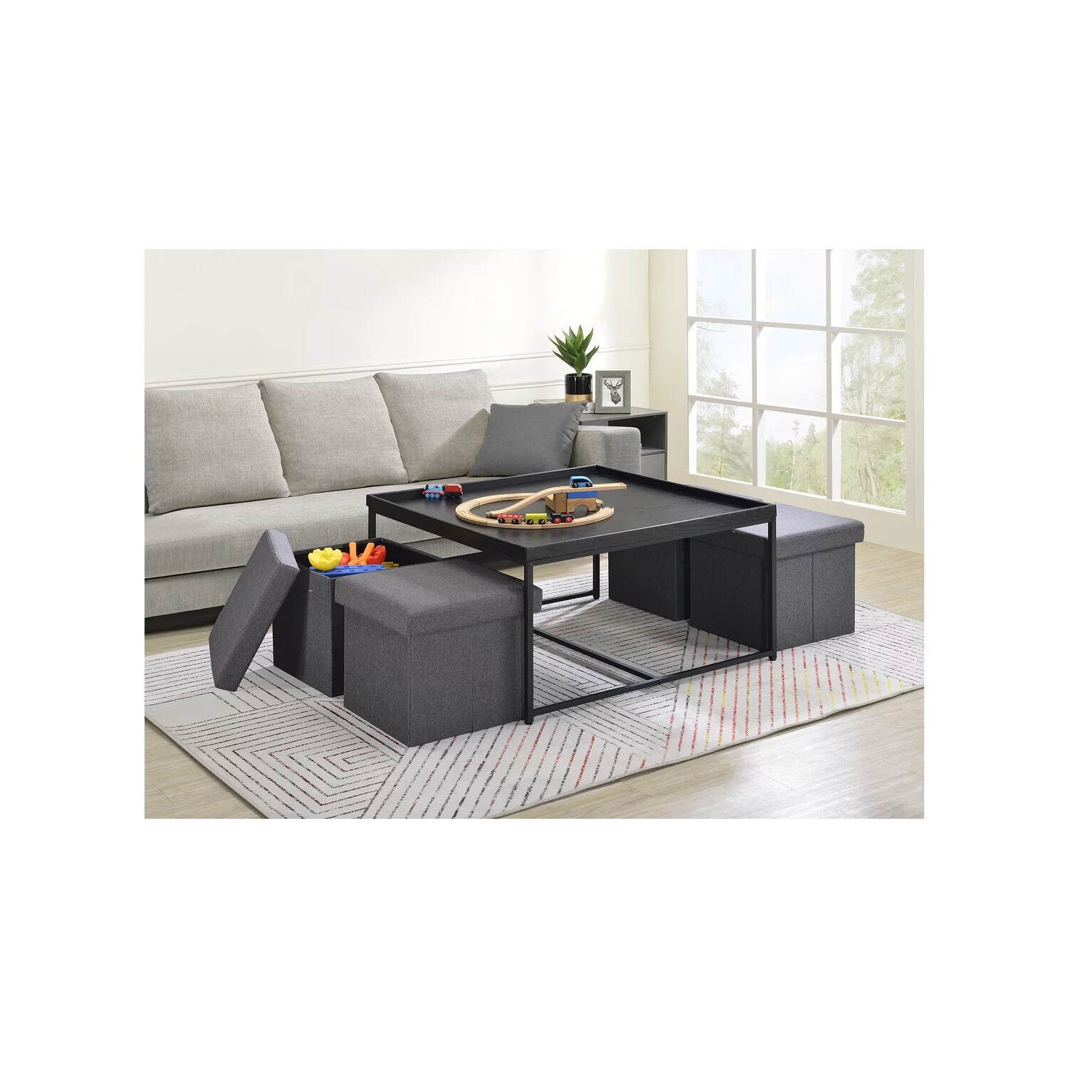 Maykoosh African Artifacts Wood Grain 5 Piece Coffee Table Set with Raised Edges