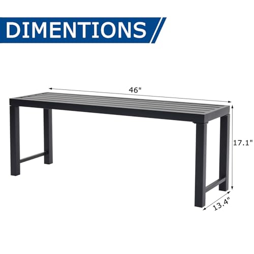 Metal Garden Bench for Outdoors, Set of 2, Grey Outdoor Benches Slats for Patio, Patio Backless Bench,Dining Bench for Porch, Lawn, Balcony, Backyard and Park