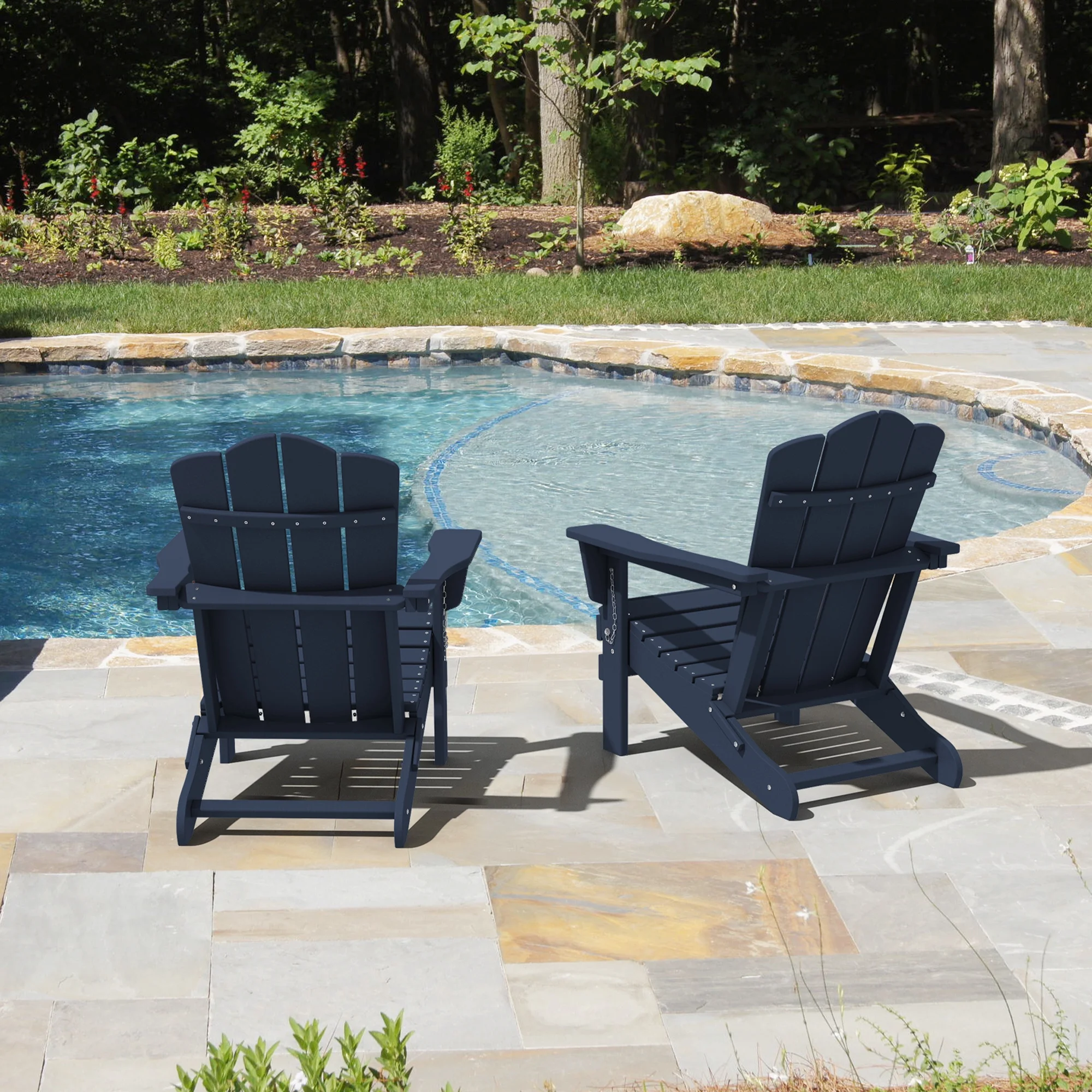 2PCS Plastic Folding Adirondack Chair, Outdoor Patio Chair Set of 2 for Garden, Blue