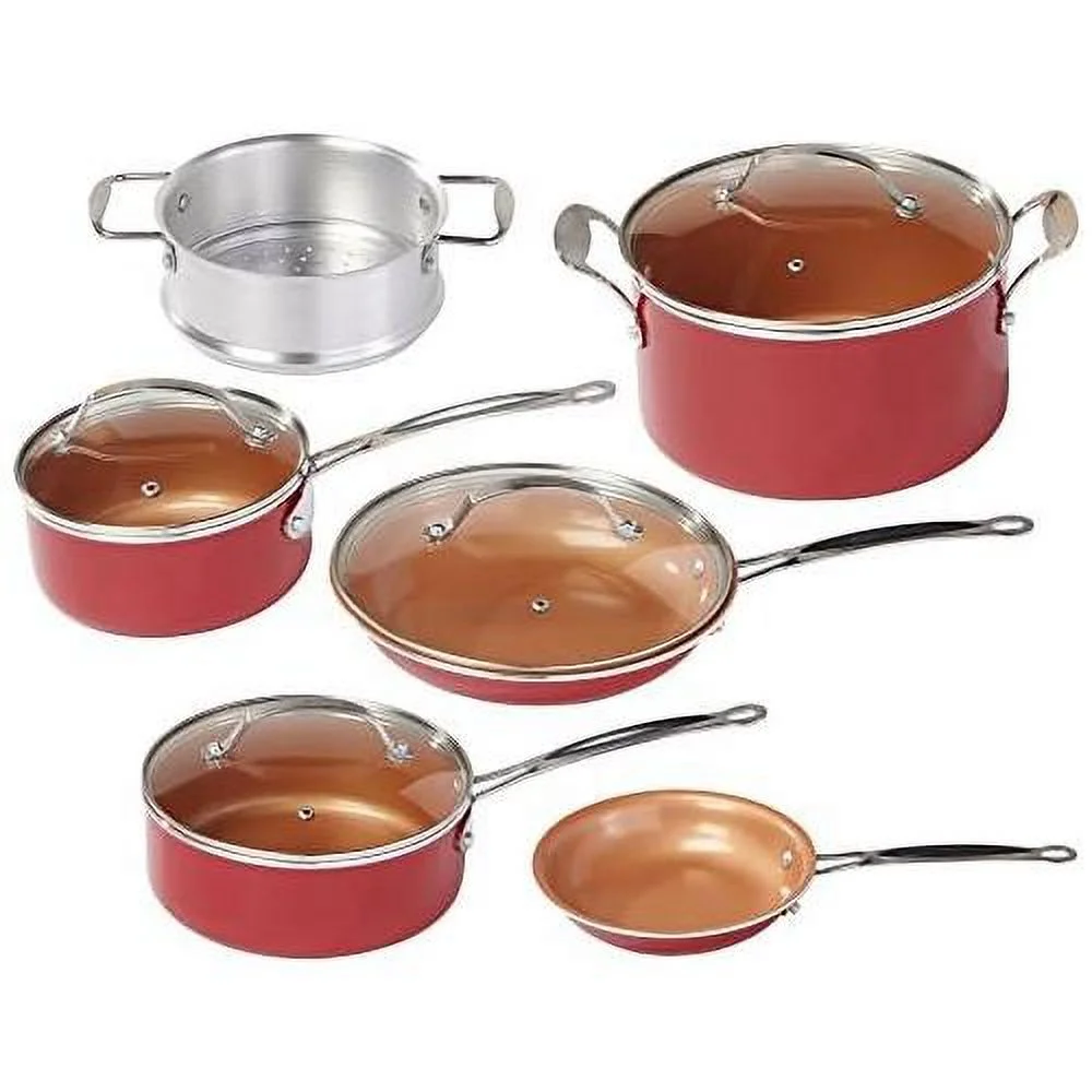 10 pc copper-infused ceramic non-stick cookware set