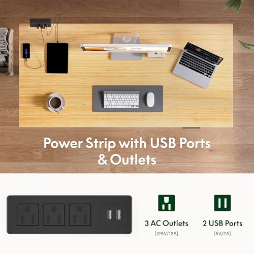 FLEXISPOT EN2 Whole-Piece Standing Desk with Clamp Power Strip, 55 x 28” Electric Stand Up Height Adjustable Desk with Cable Management (Black Frame + 55