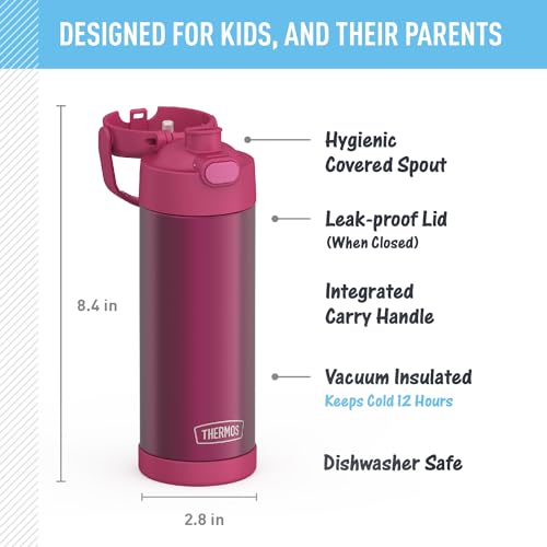 THERMOS FUNTAINER 16 Ounce Stainless Steel Vacuum Insulated Bottle with Wide Spout Lid, Apricot