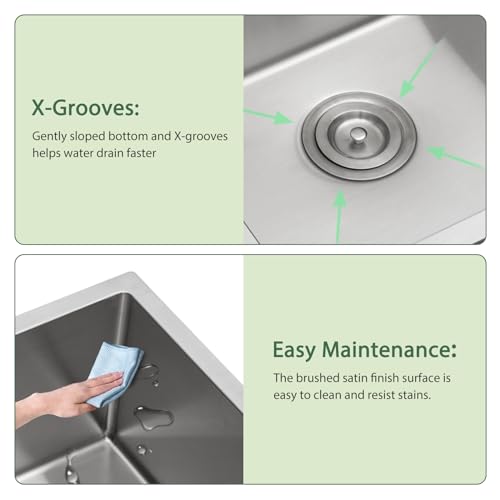 25 Inch Utility Laundry Sink Drop In 16 Gauge Stainless Steel Single Bowl Laundry Room Sink Laundry & Utility Room Kitchen Sinks 25