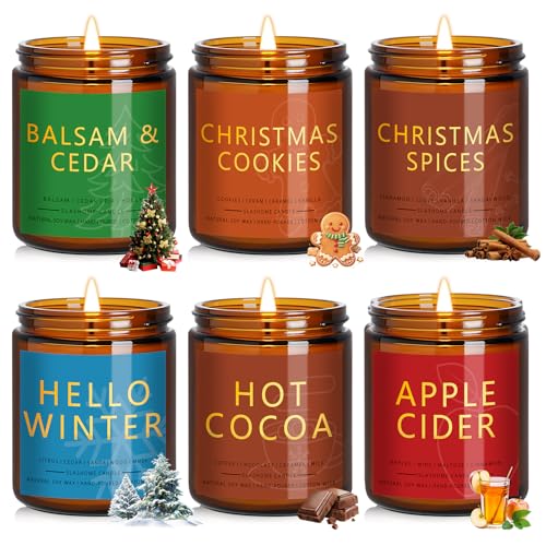Christmas Candle Gift Set, 4 Pack 7 oz Soy Scented Candles for Home, Holiday & Birthday Gift for Women & Men, Includes Christmas Tree, Cookies, Spices & Apple Cider, Winter Holiday Home Decor