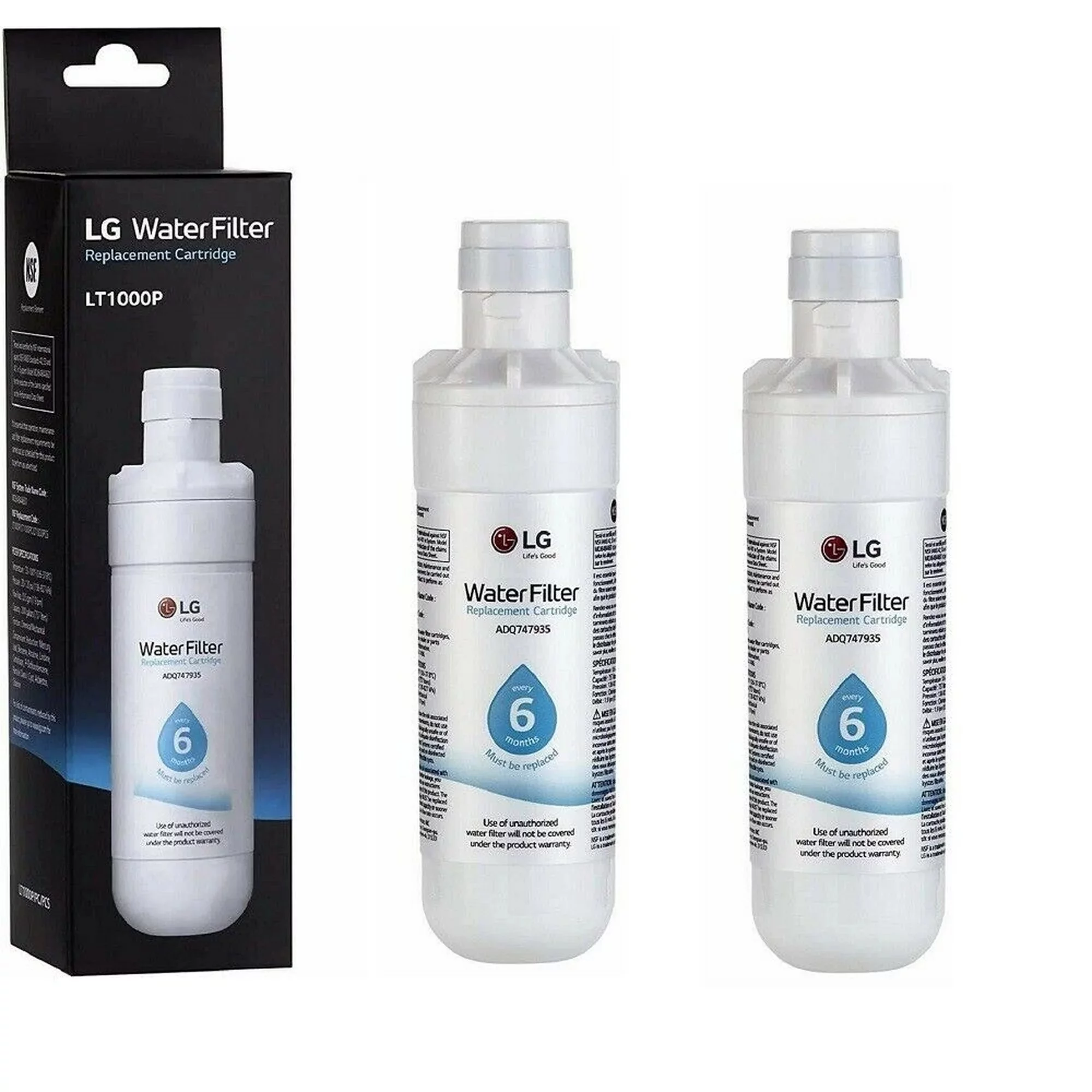 2 Count LT1000P Water Ice Filter l g LT1000P Replacement 6-Month / 200 Gallon Refrigerator Water Filter, White