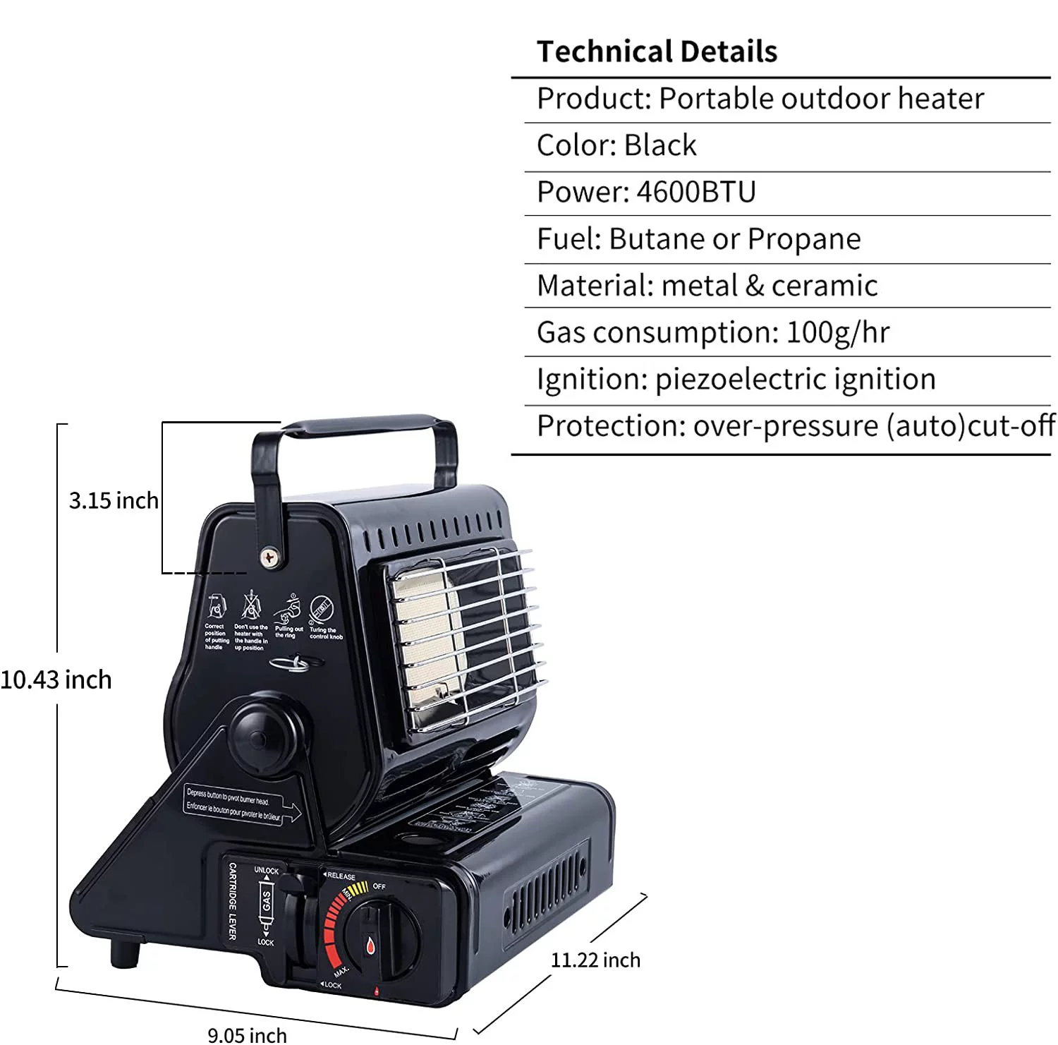 Portable Propane or Butane Dual Fuel Heater, Adjustable 2 in 1 Camping Space Heaters