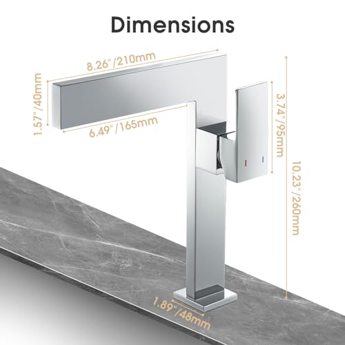 Chrome Tall Bathroom Sink Faucet Ultra Thin Design, Single Handle Vessel Faucet for Bathroom Sink,1 Hole Lavatory Bowl Sink Faucets Solid Brass(Chrome)