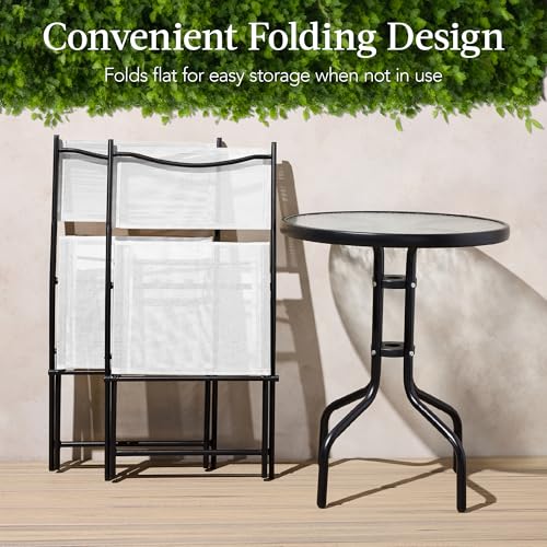 Best Choice Products 3-Piece Patio Bistro Dining Furniture Set w/Glass Tabletop, 2 Folding Chairs, Steel Frame, Polyester Fabric - Gray