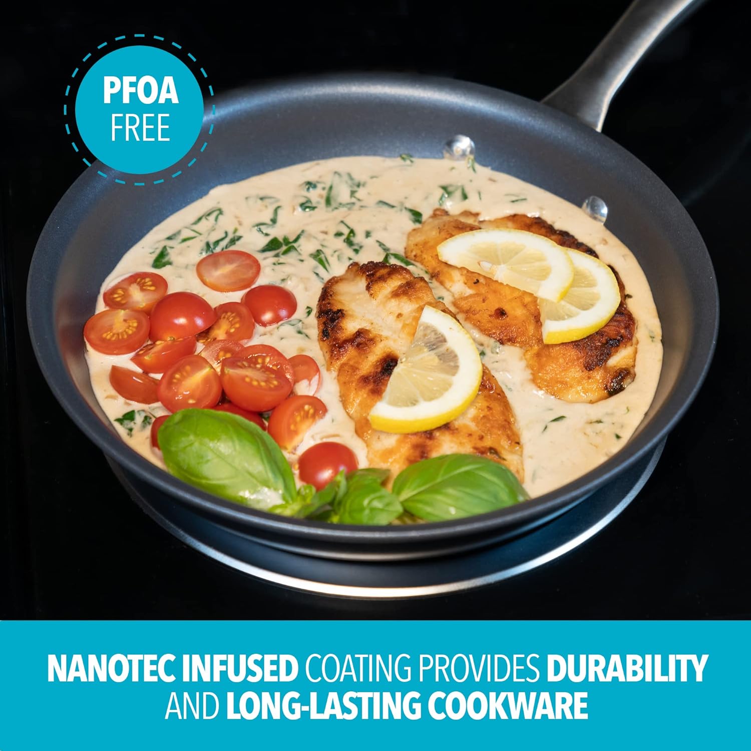 Bialetti Sapphire Hard Anodized Nonstick 10-Piece Oven-Safe Cookware Set, Gray - 10-Piece Set, Hard Anodized Aluminum, Nanotec-Infused Nonstick Surface, Stainless Steel Handles, Versatile, Oven-Safe