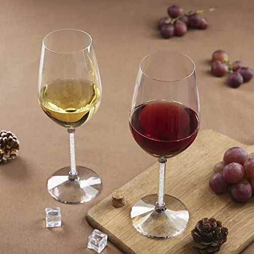 Elegant Wine Glasses Set of 4 (15oz) Stemware with Long Crystal Diamond Stem